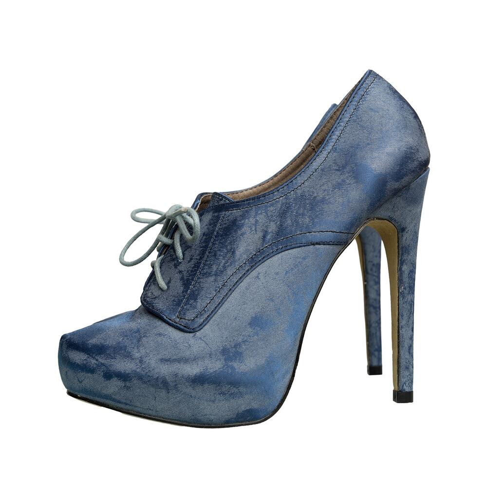 Restricted Platform Oxford Heel Navy Gray Black Lace Up Stiletto Pumps NWOT Sz 7